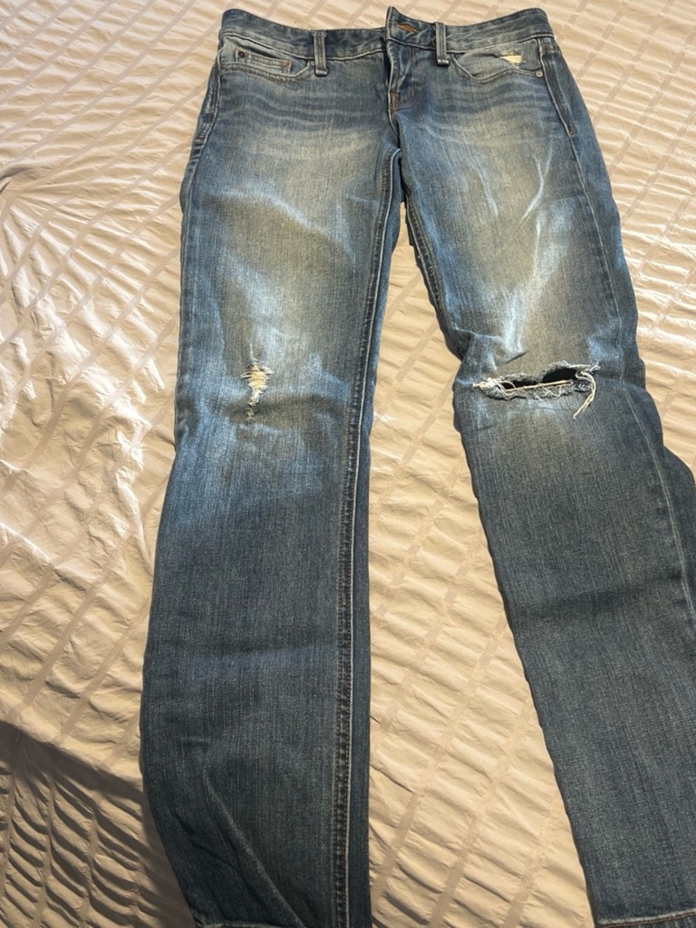 Gap Distressed Straight-Leg Blue Jeans